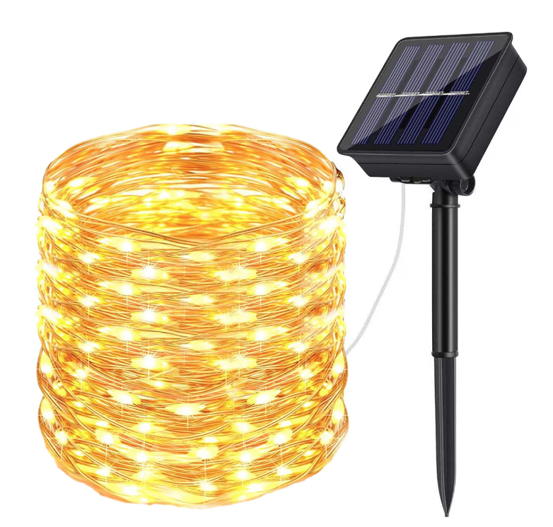 Instalatie solara 30 metri cu 300 LED fir CUPRU telecomanda ALB CALD